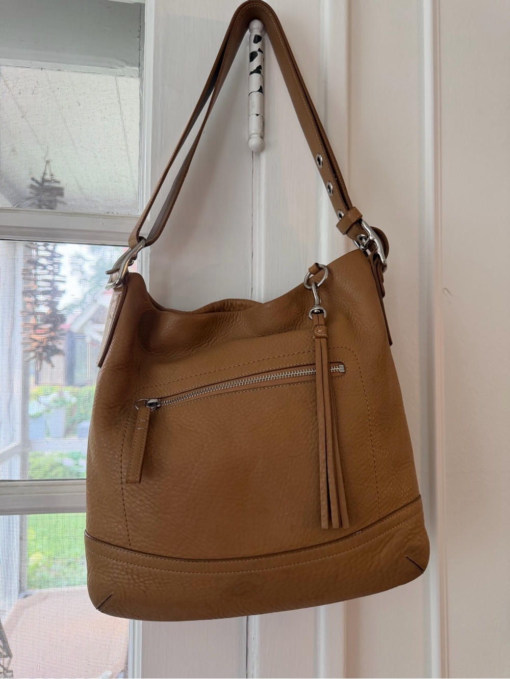 Coach Tan Leather Legacy Slim Duffel bag with Tassel Zip F03790